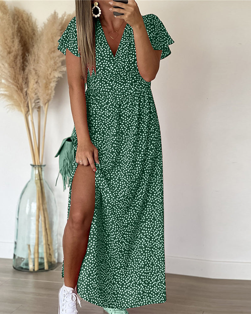 Cynthia™ | V-Neck Split Maxi Dress in Printed Fabric