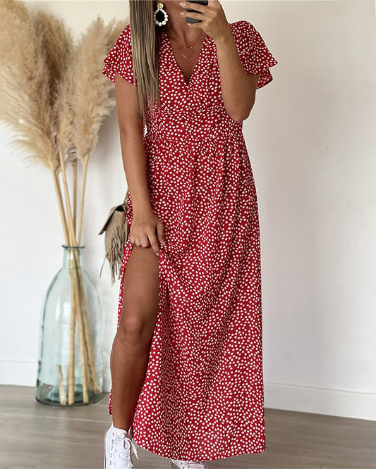Cynthia™ | V-Neck Split Maxi Dress in Printed Fabric