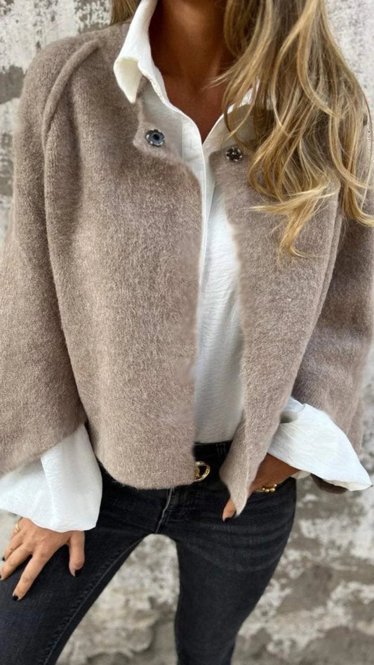 Celeste™ – Wool Coat with Round Neckline and Long Sleeves