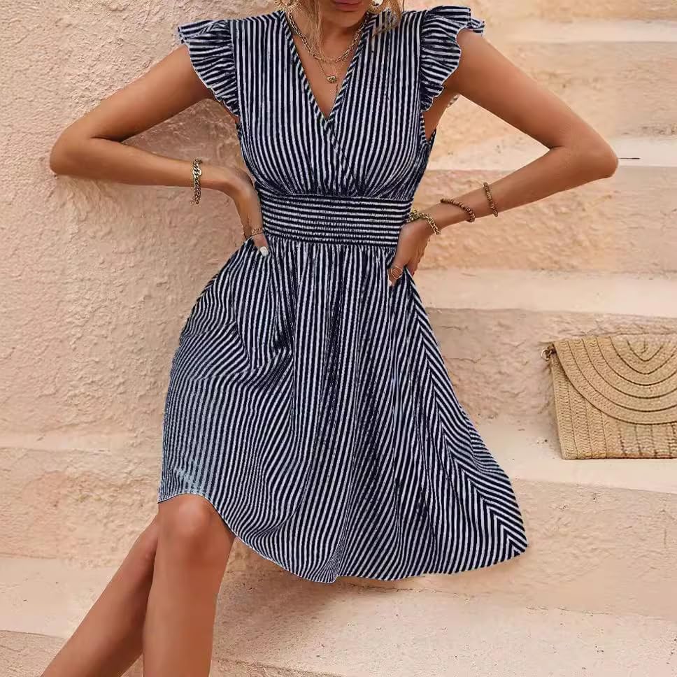 Sofia™ - Striped Flutter-Sleeve Mini Dress