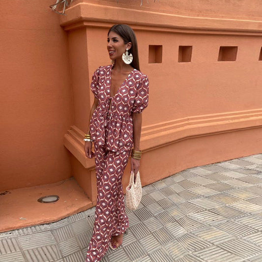 Cecilia™ | Puff-Sleeve Pointed Top and Elegant Pants