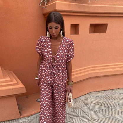 Cecilia™ | Puff-Sleeve Pointed Top and Elegant Pants