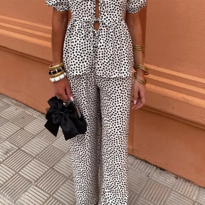 Cecilia™ | Puff-Sleeve Pointed Top and Elegant Pants