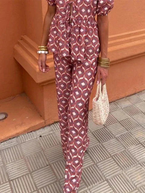 Cecilia™ | Puff-Sleeve Pointed Top and Elegant Pants