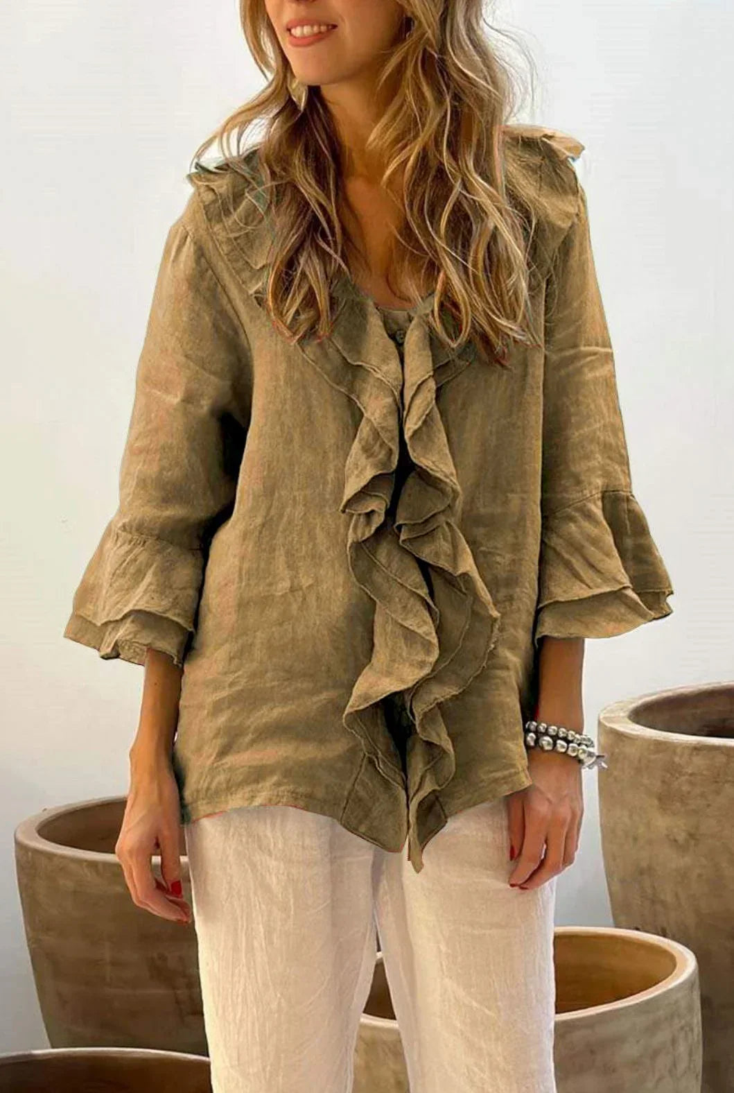 Dorsey - Elegant Ruffle Top with 3/4 Sleeves