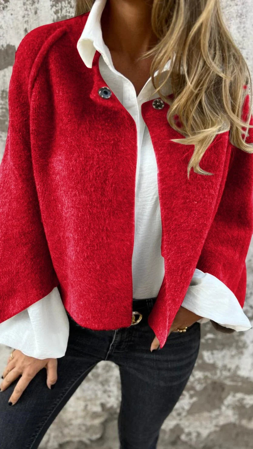 Celeste™ – Wool Coat with Round Neckline and Long Sleeves