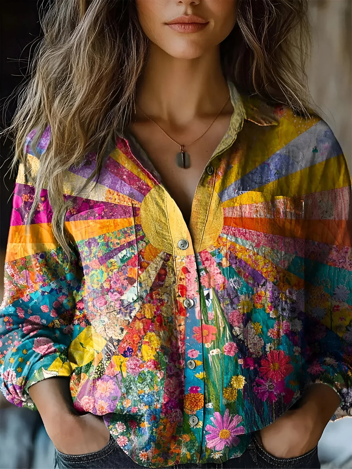 Hazel - Sunrise Patchwork Blouse