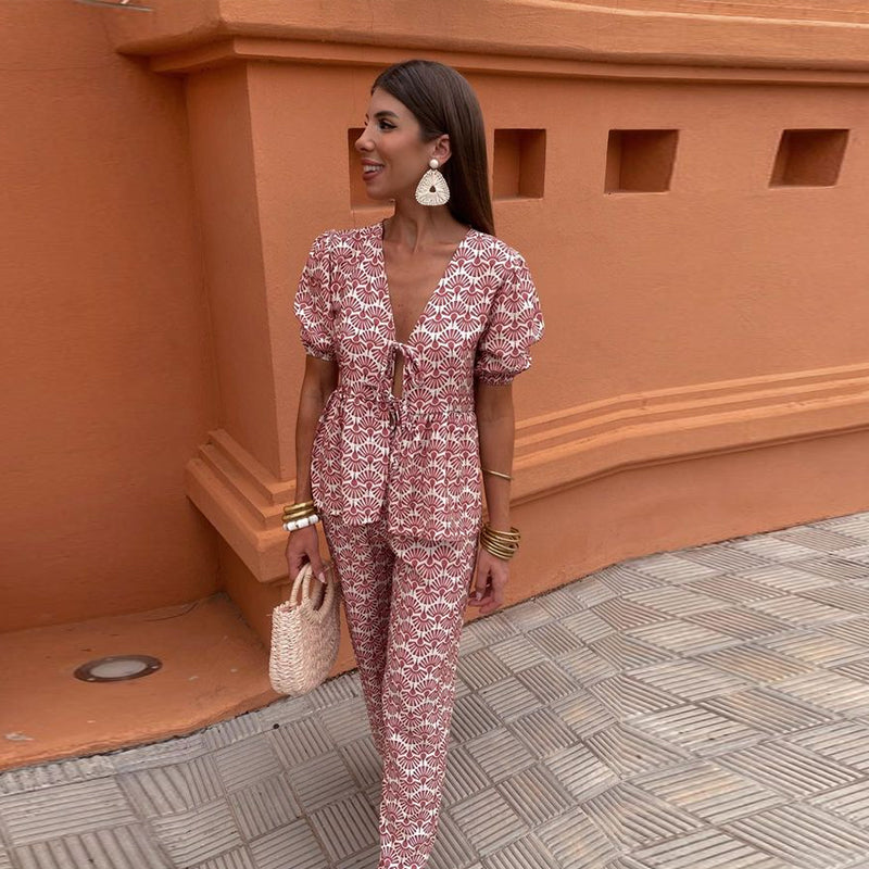 Cecilia™ | Puff-Sleeve Pointed Top and Elegant Pants